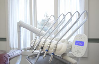 Dental station with tools at Topsfield Smiles.