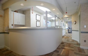 A reception desk at Topsfield Smiles.